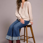 Tribal Notched Neck Blouse with Front Placket Detail - Juli's Wearable Art