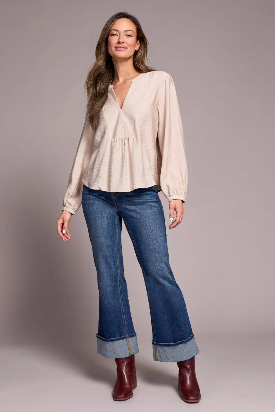 Tribal Notched Neck Blouse with Front Placket Detail