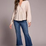 Tribal Notched Neck Blouse with Front Placket Detail - Juli's Wearable Art