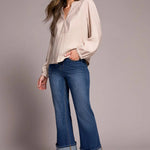 Tribal Notched Neck Blouse with Front Placket Detail - Juli's Wearable Art