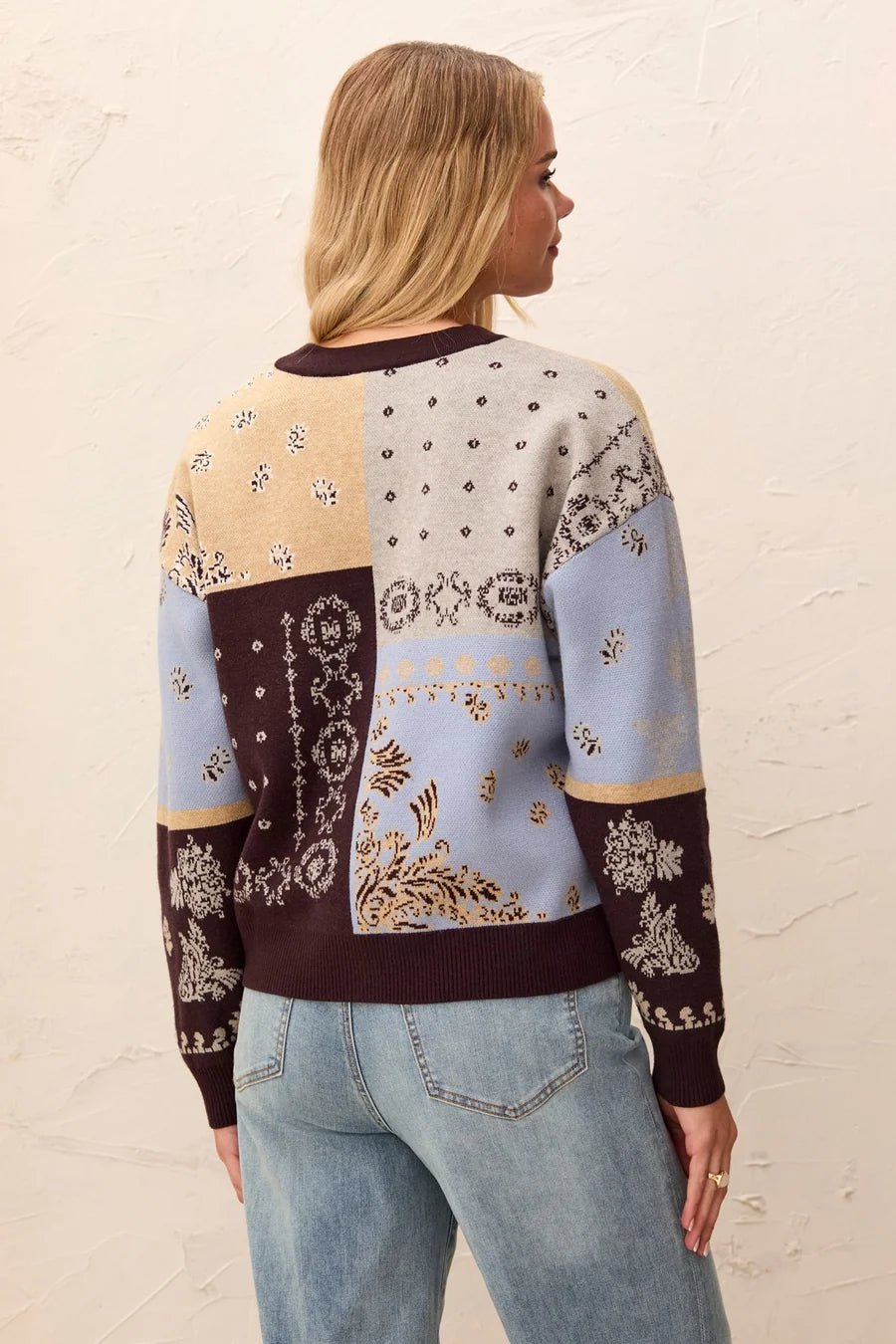 Tribal Novelty Jacquard V-Neck Sweater Cardigan | Satinsky - Juli's Wearable Art