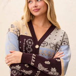 Tribal Novelty Jacquard V-Neck Sweater Cardigan | Satinsky - Juli's Wearable Art