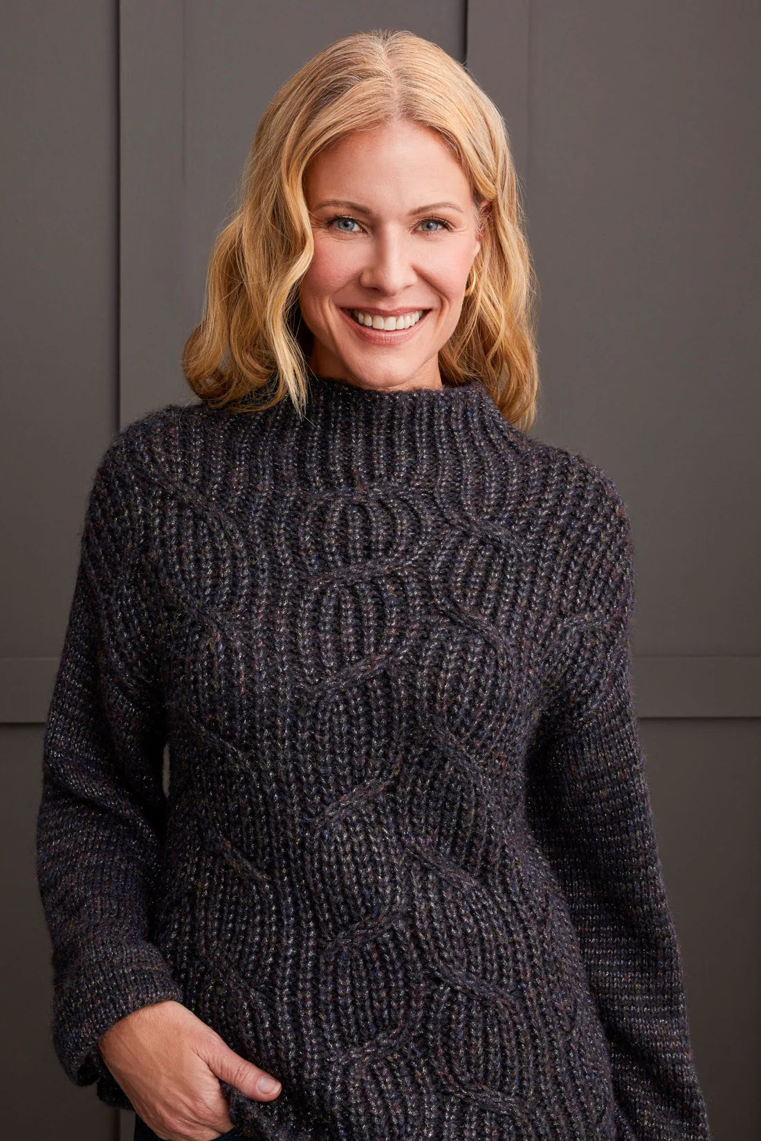 Tribal Oversized Funnel Neck Sweater with Shiny Yarn