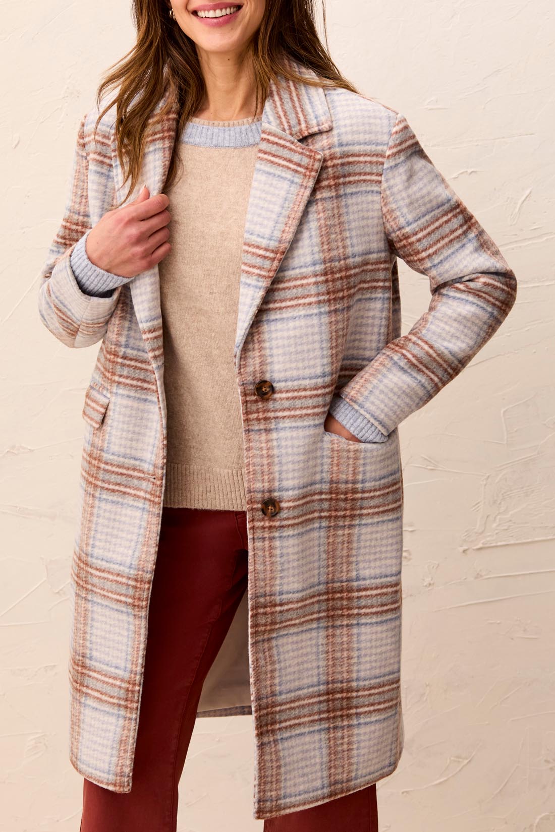 Tribal Plaid Car Coat with Removable Hood – Cream - Juli's Wearable Art
