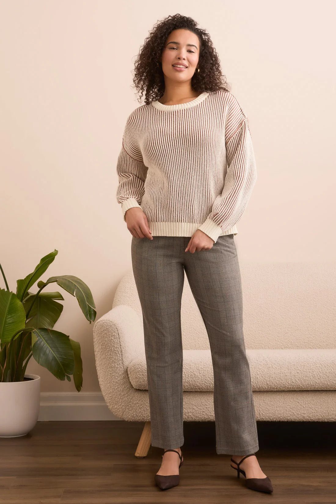 Tribal Plaited Chenille Crew Neck Ribbed Sweater – Almond Latte - Juli's Wearable Art