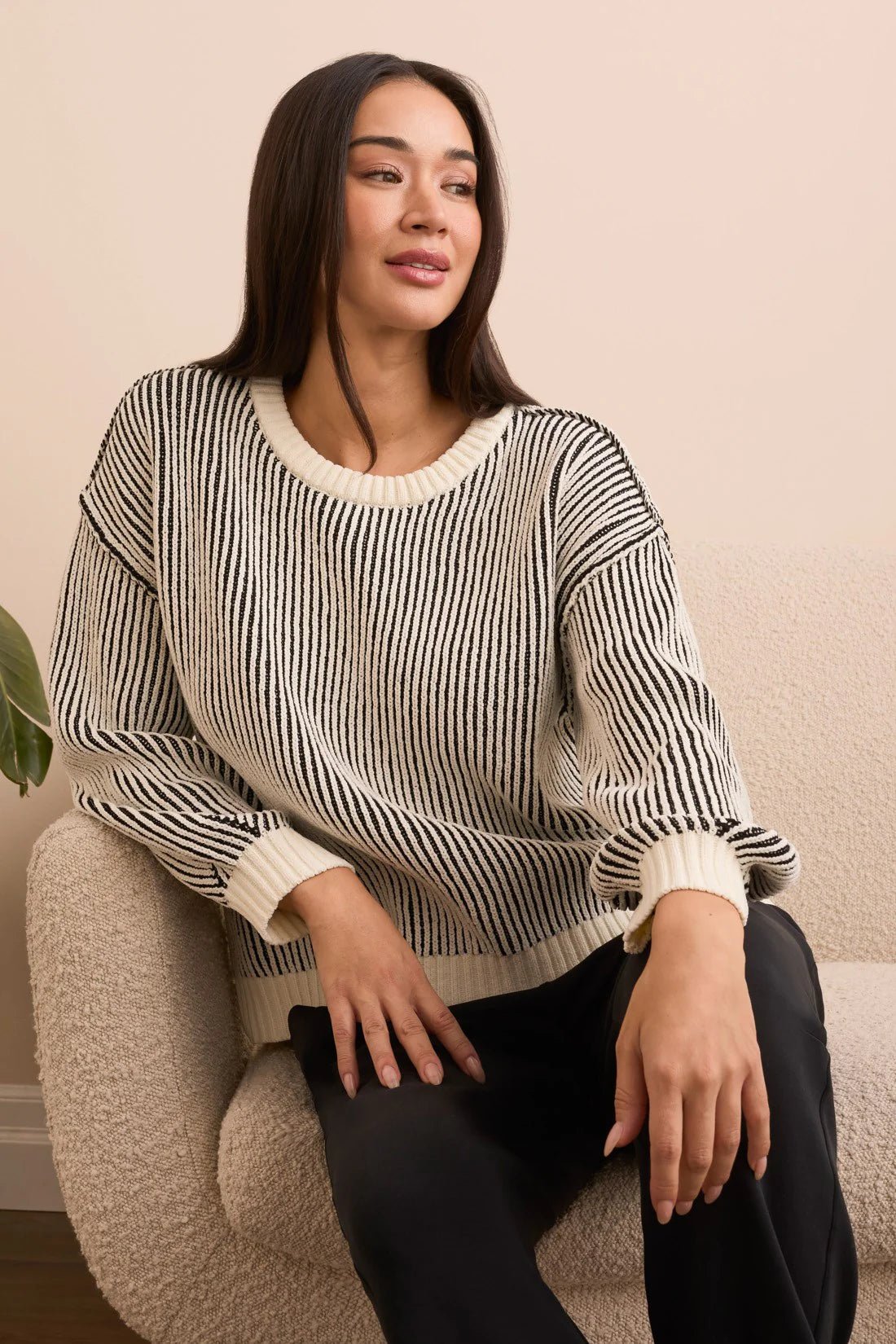 Tribal Plaited Chenille Crew Neck Ribbed Sweater - Juli's Wearable Art