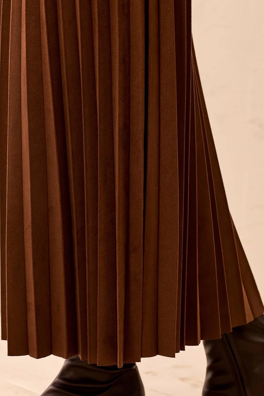 Tribal Pleated Stretchy Faux Suede Pull-On Maxi Skirt | Hickory - Juli's Wearable Art
