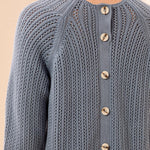 Tribal Pointelle Button-Back Long Sleeve Sweater | Blue Fog - Juli's Wearable Art