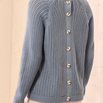 Tribal Pointelle Button-Back Long Sleeve Sweater | Blue Fog - Juli's Wearable Art