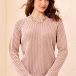 Tribal Pointelle Button-Back Long Sleeve Sweater | Violet Ice - Juli's Wearable Art