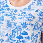 Tribal Printed Blue & White Slub Knit Crew Neck Top - Juli's Wearable Art
