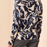 Tribal Printed Cable Cotton Crew Neck Sweater | Blue Fog - Juli's Wearable Art
