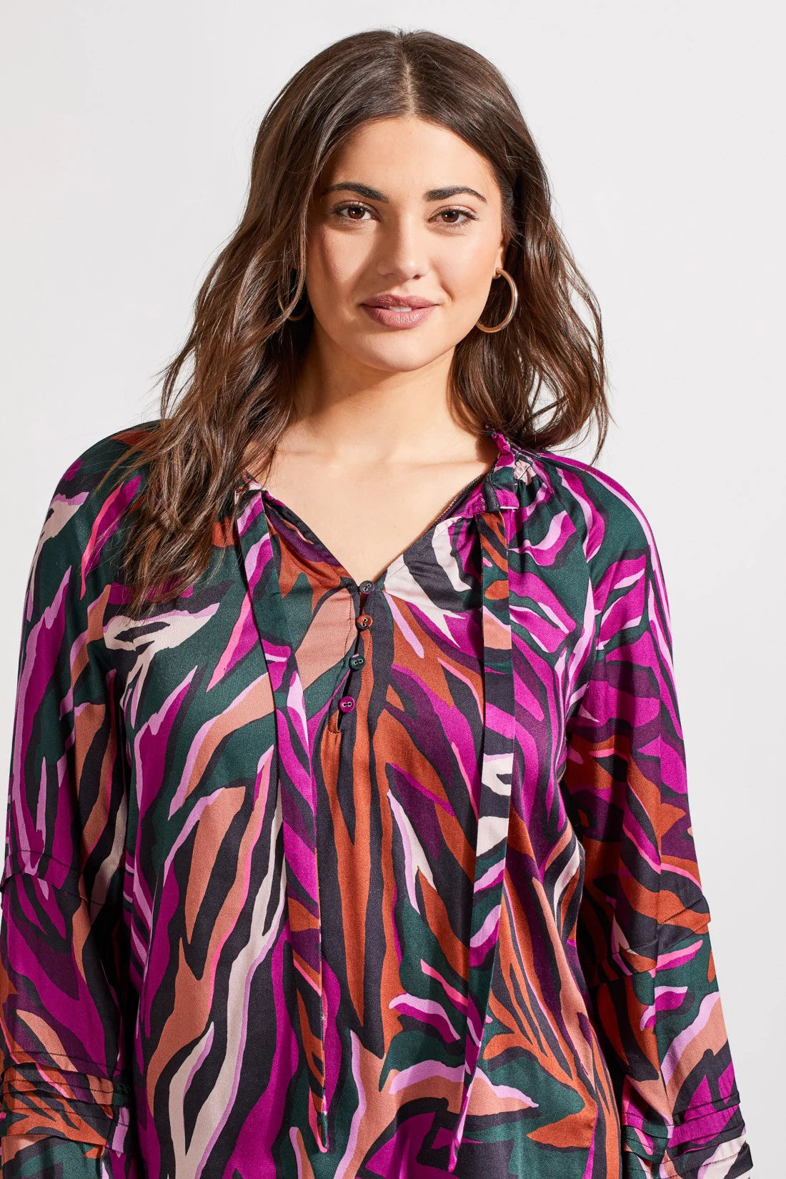 Tribal PRINTED CHALLIS RAGLAN SLEEVE BLOUSE WITH PLEATED DETAILS