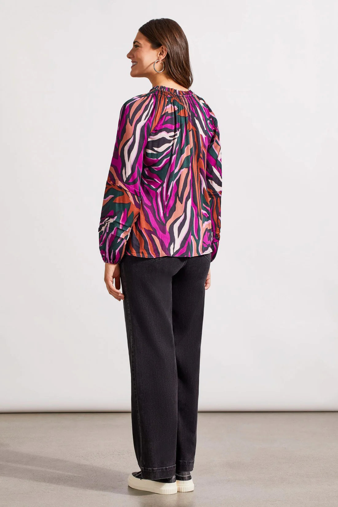 Tribal PRINTED CHALLIS RAGLAN SLEEVE BLOUSE WITH PLEATED DETAILS