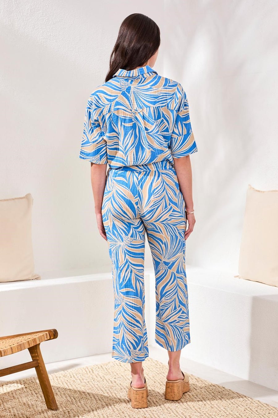 Tribal Printed Flowy Ankle Pants with Drawstring Waist - Juli's Wearable Art