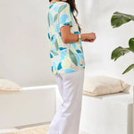 Tribal Printed Jersey Crew Neck Top With Side Ruching | Aqua Sky - Juli's Wearable Art