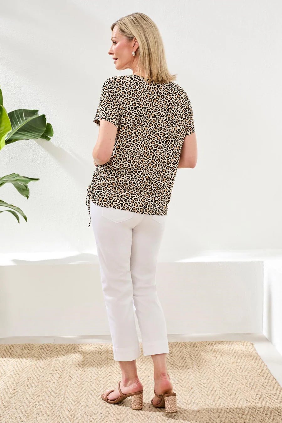 Tribal Printed Jersey Crew Neck Top with Side Ruching | Sesame - Juli's Wearable Art