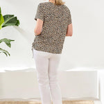 Tribal Printed Jersey Crew Neck Top with Side Ruching | Sesame - Juli's Wearable Art