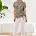 Tribal Printed Jersey Crew Neck Top with Side Ruching | Sesame - Juli's Wearable Art