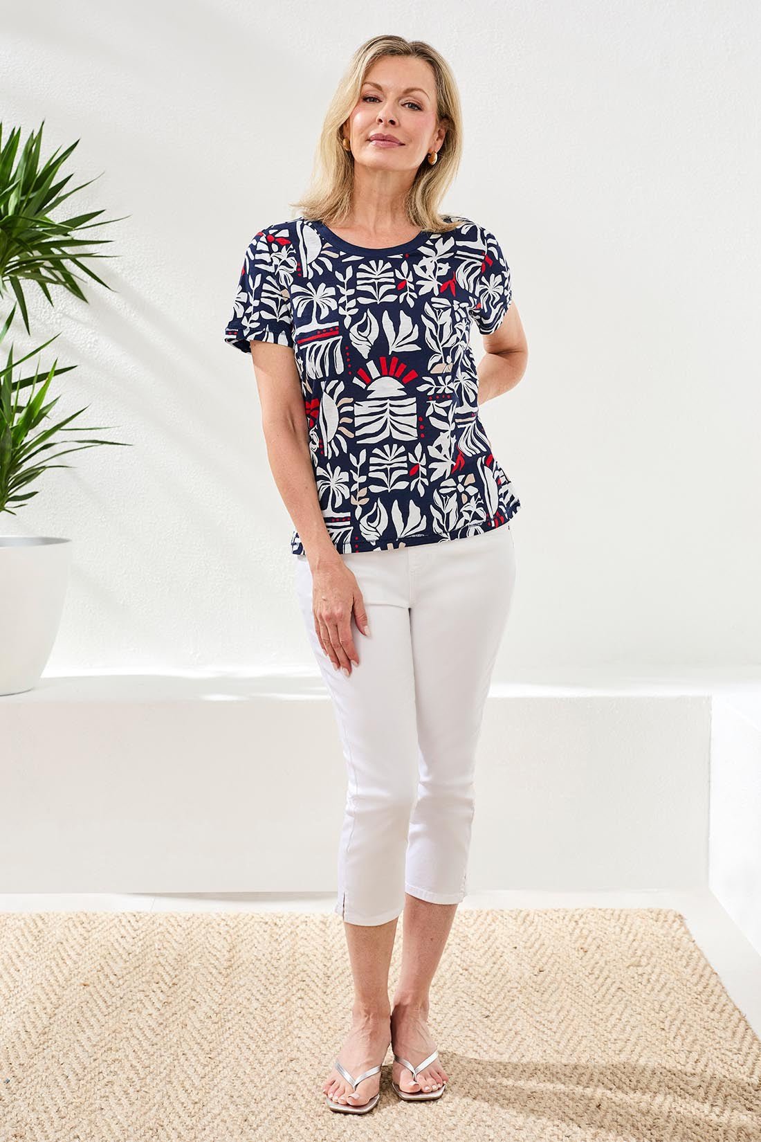 Tribal Printed Nautical Inspired Knit Crew Neck Top - Juli's Wearable Art