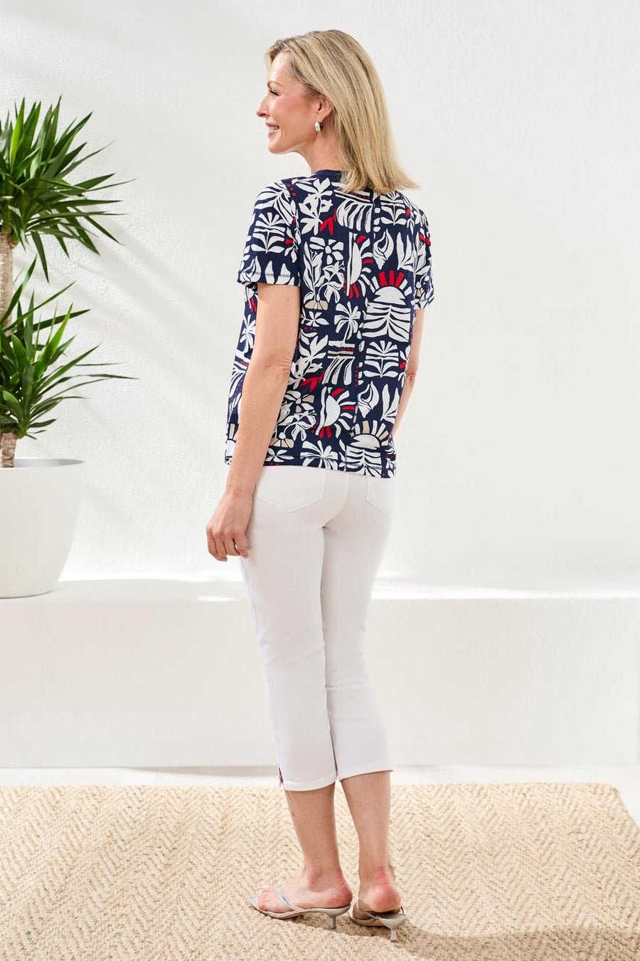 Tribal Printed Nautical Inspired Knit Crew Neck Top - Juli's Wearable Art