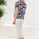 Tribal Printed Nautical Inspired Knit Crew Neck Top - Juli's Wearable Art
