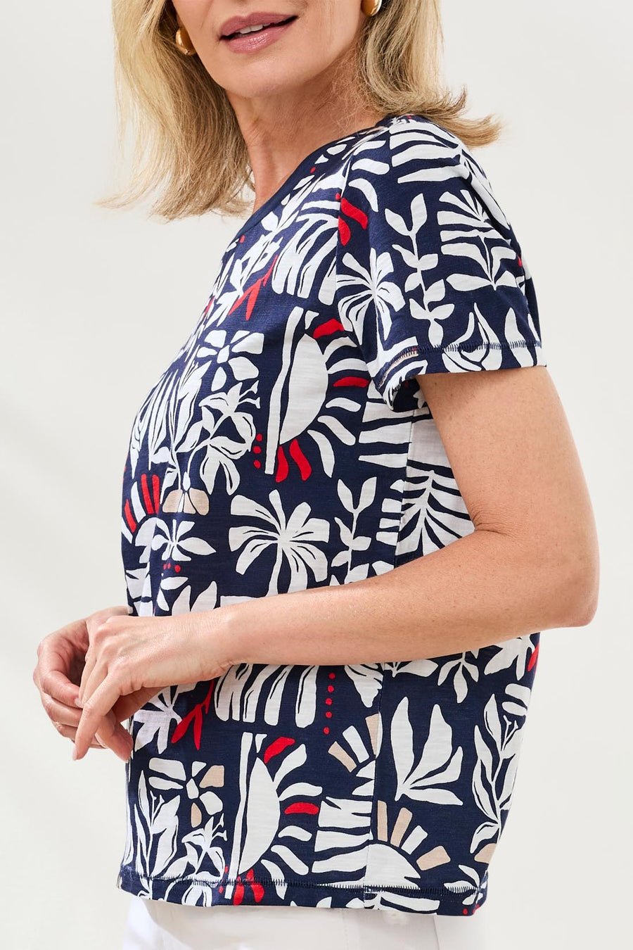 Tribal Printed Nautical Inspired Knit Crew Neck Top
