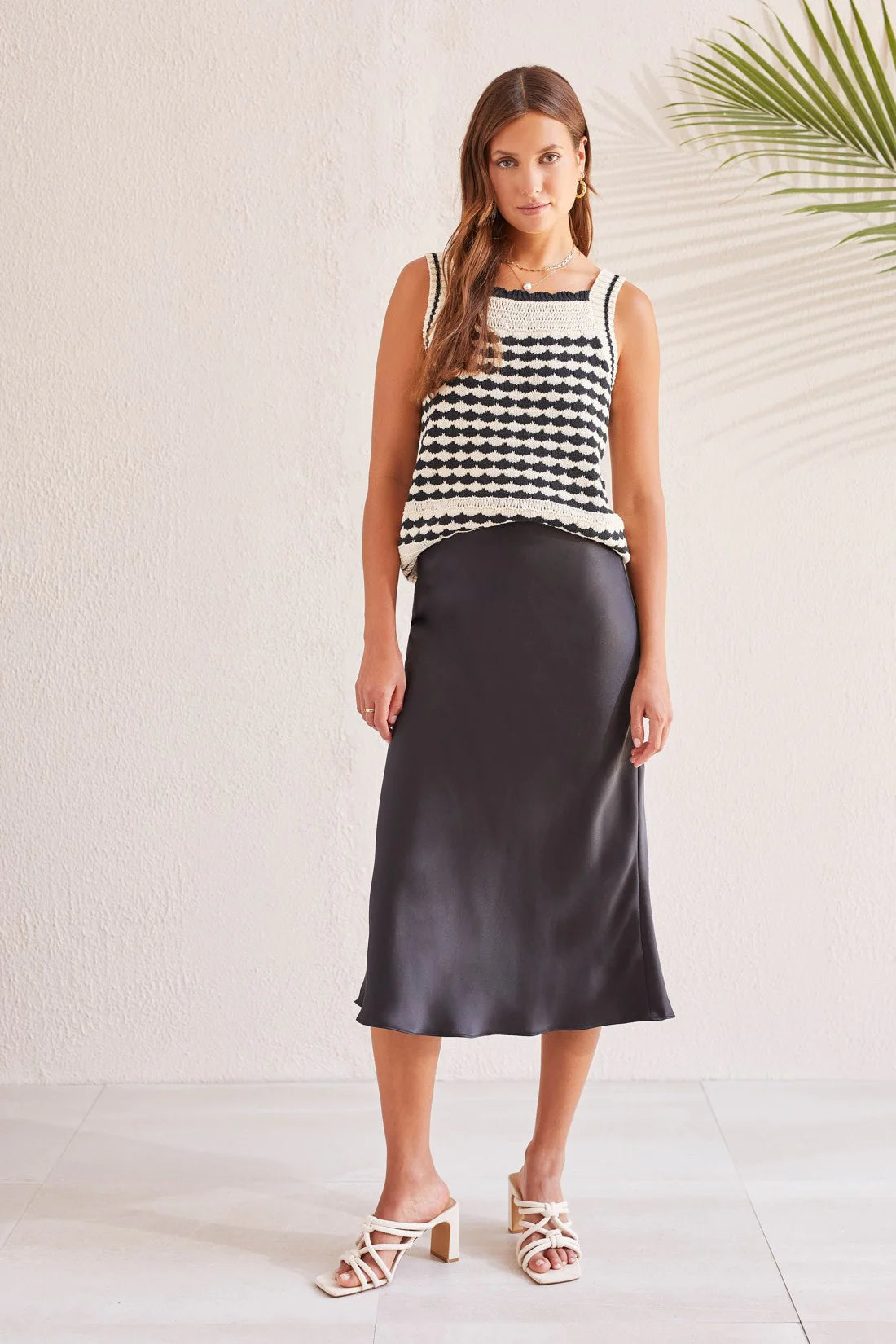 Tribal Pull-On Midi Skirt with Elastic Waist