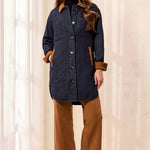 Tribal Quilted Denim Suede Trim Button-Front Jacket | Rinse - Juli's Wearable Art