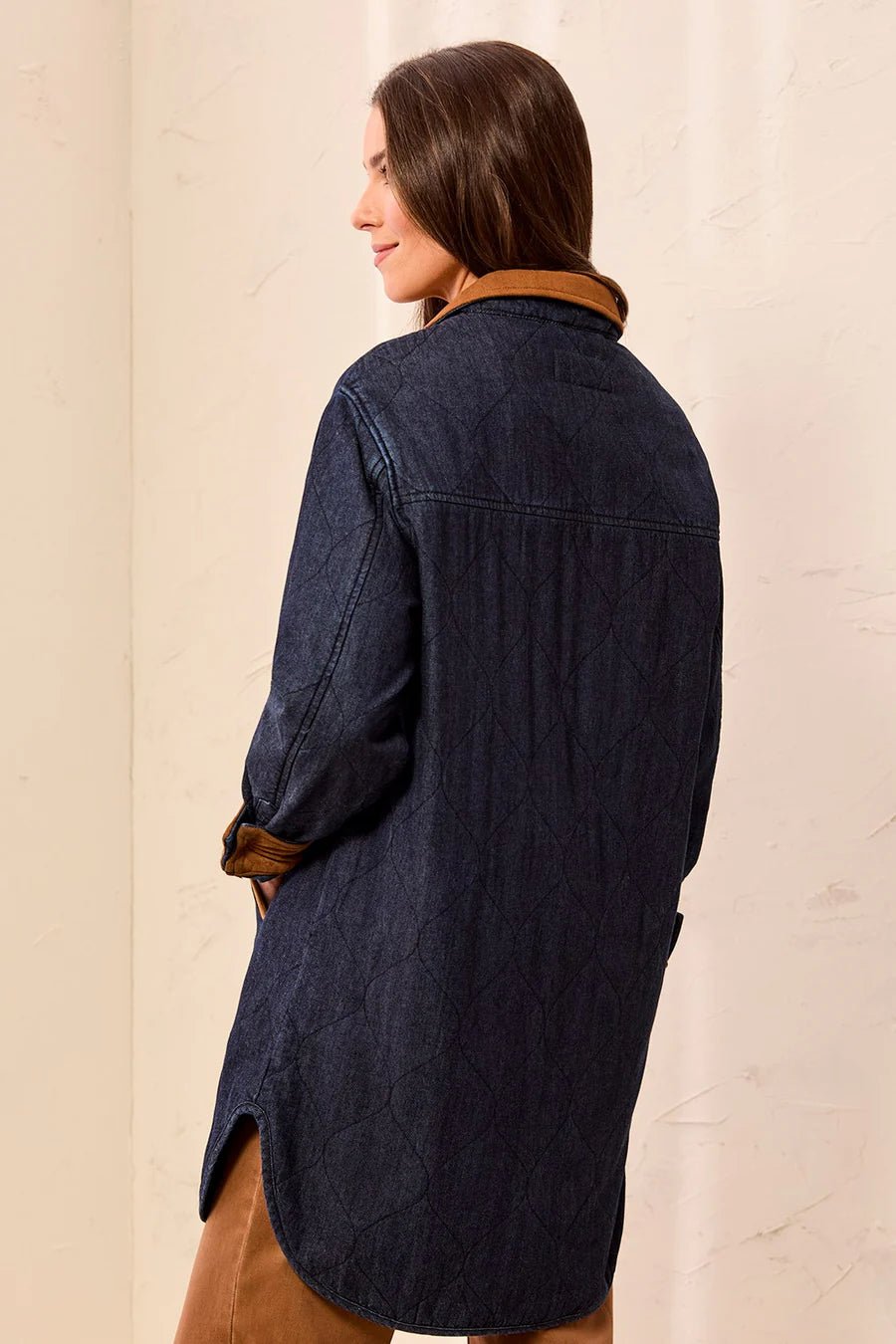 Tribal Quilted Denim Suede Trim Button-Front Jacket | Rinse - Juli's Wearable Art