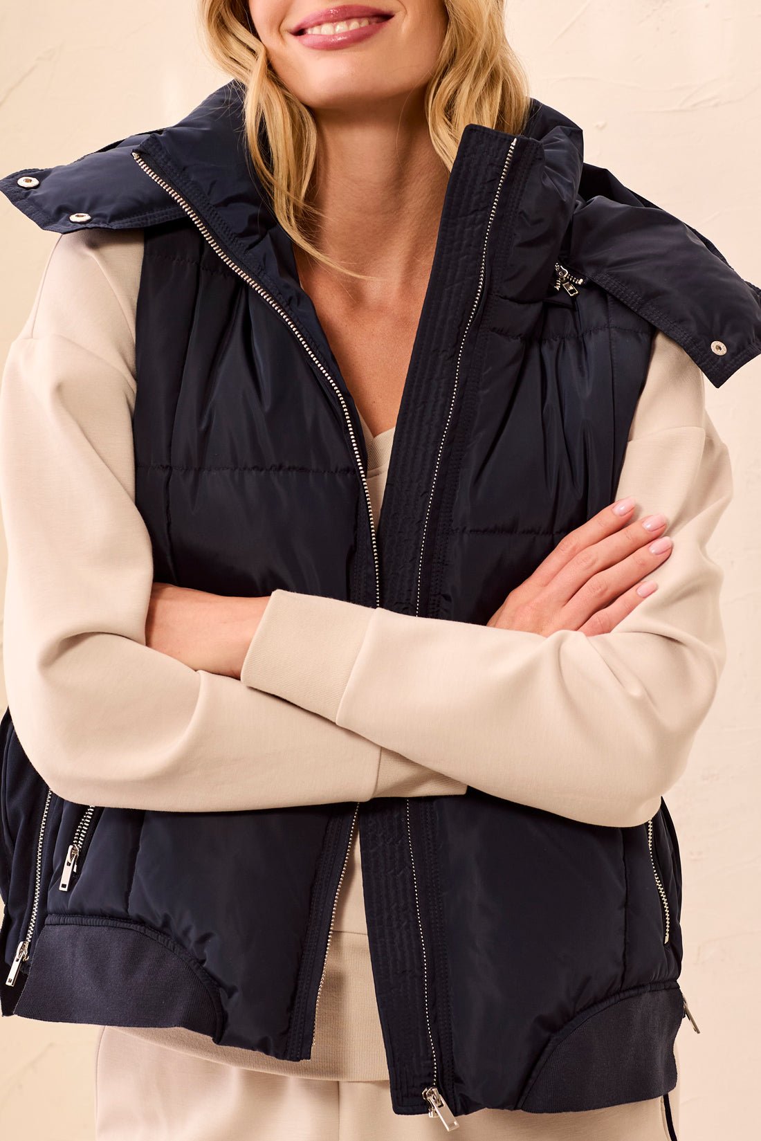 Tribal Quilted Puffer Vest with Removable Hood | Sapphire