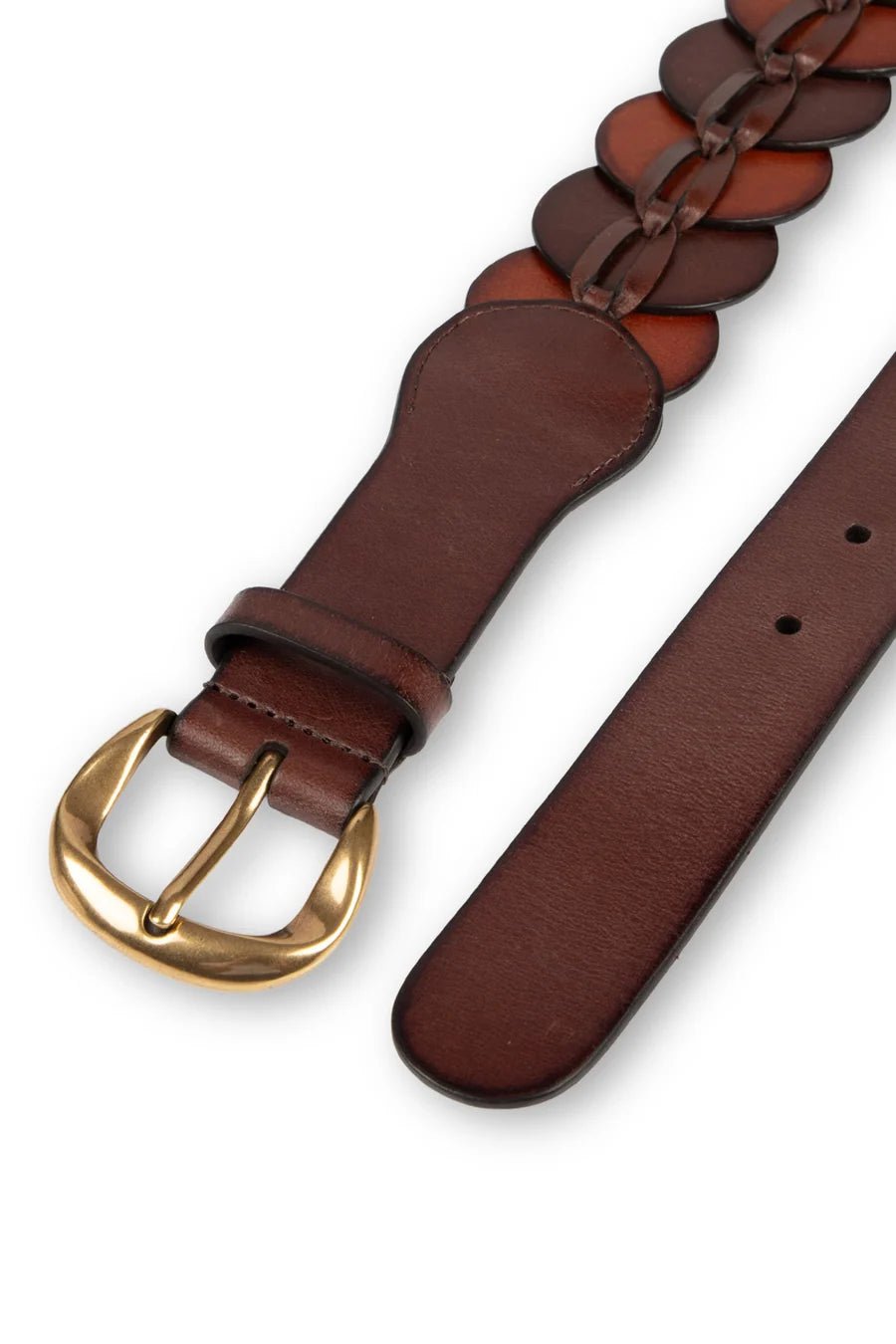Tribal Quinn Wide Pieced Leather Harness Belt with Scalloped Panels | Brown - Juli's Wearable Art