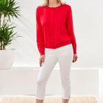 Tribal Red Pointelle Knit Cardigan Sweater - Juli's Wearable Art