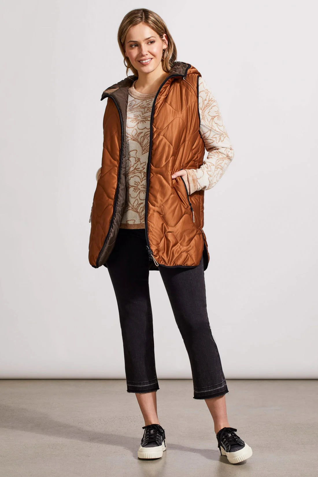 Tribal Reversible Hooded Puffer Vest with Hi-Low Hem