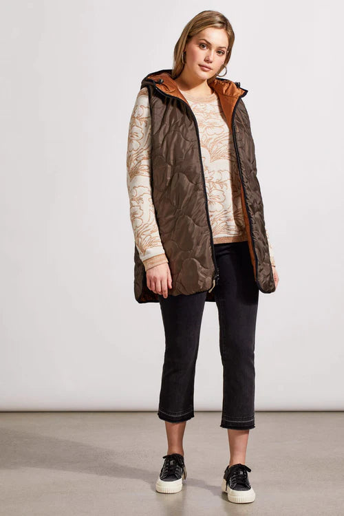 Tribal Reversible Hooded Puffer Vest with Hi-Low Hem