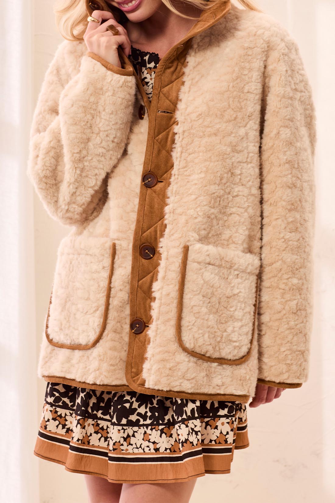 Tribal Reversible Sherpa & Faux Suede Coat | Walnut