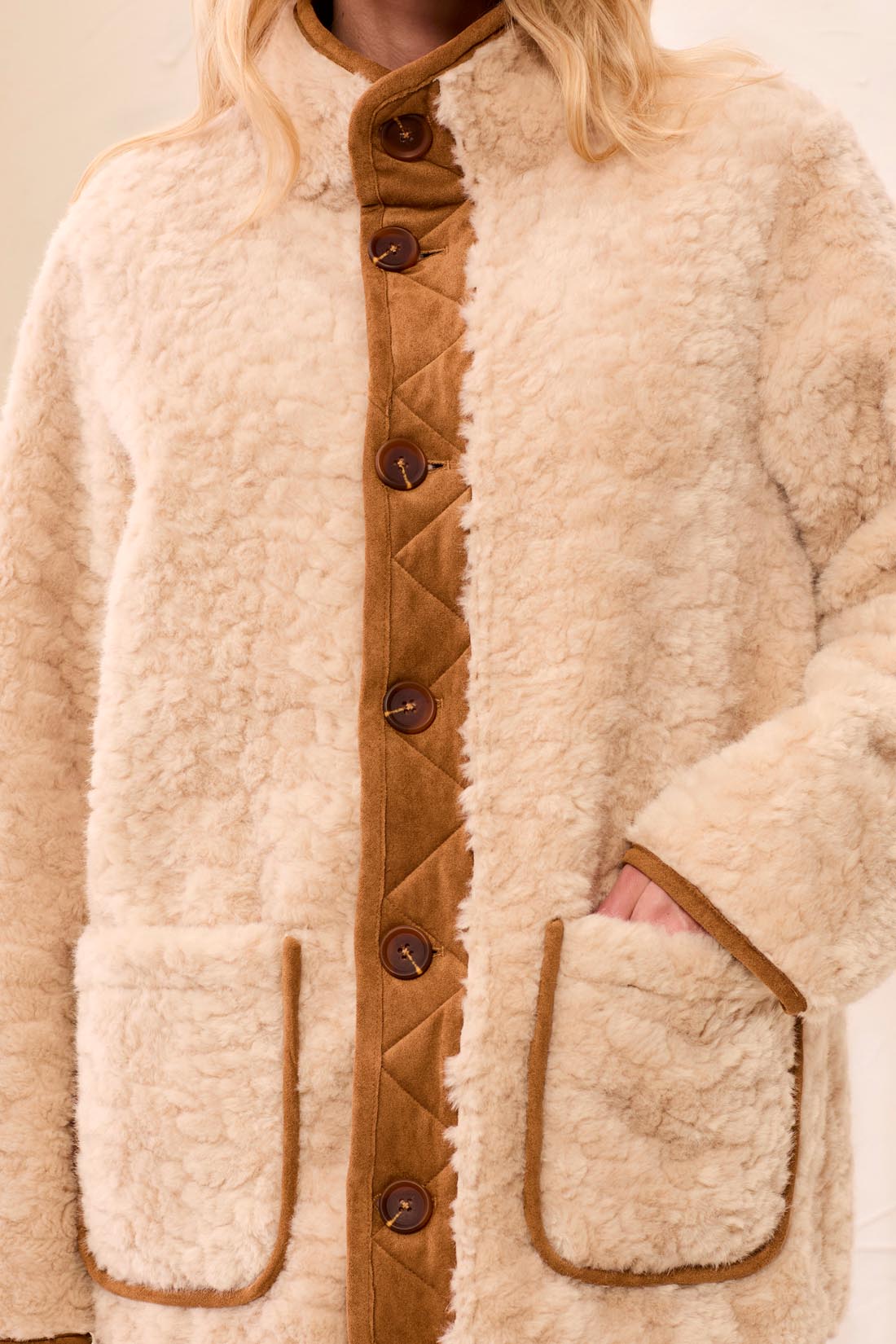 Tribal Reversible Sherpa & Faux Suede Coat | Walnut - Juli's Wearable Art