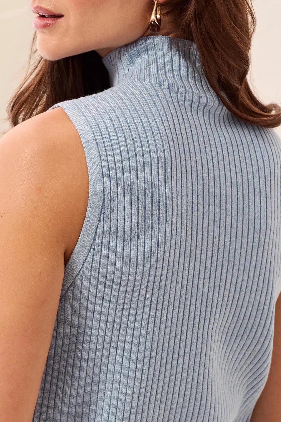 Tribal Ribbed Funnel Neck Sleeveless Knit Tank | Heathered Fog - Juli's Wearable Art