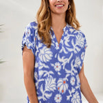 Tribal Ruffle - Sleeve Notch Neck Shift Dress | Baja Blue - Juli's Wearable Art