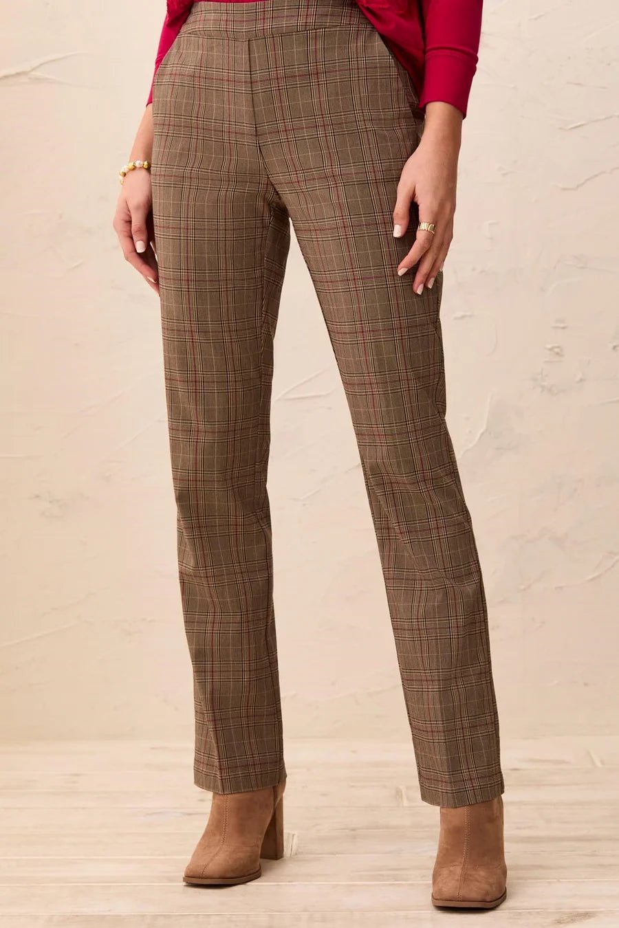 Tribal Sculpt Stretch Plaid Pull-On Kick-Flare Pants | Jazzy
