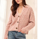 Tribal Sequined Button Front Notch Neck Sweater Cardigan | Macaroon - Juli's Wearable Art