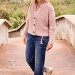 Tribal Sequined Button Front Notch Neck Sweater Cardigan | Macaroon - Juli's Wearable Art