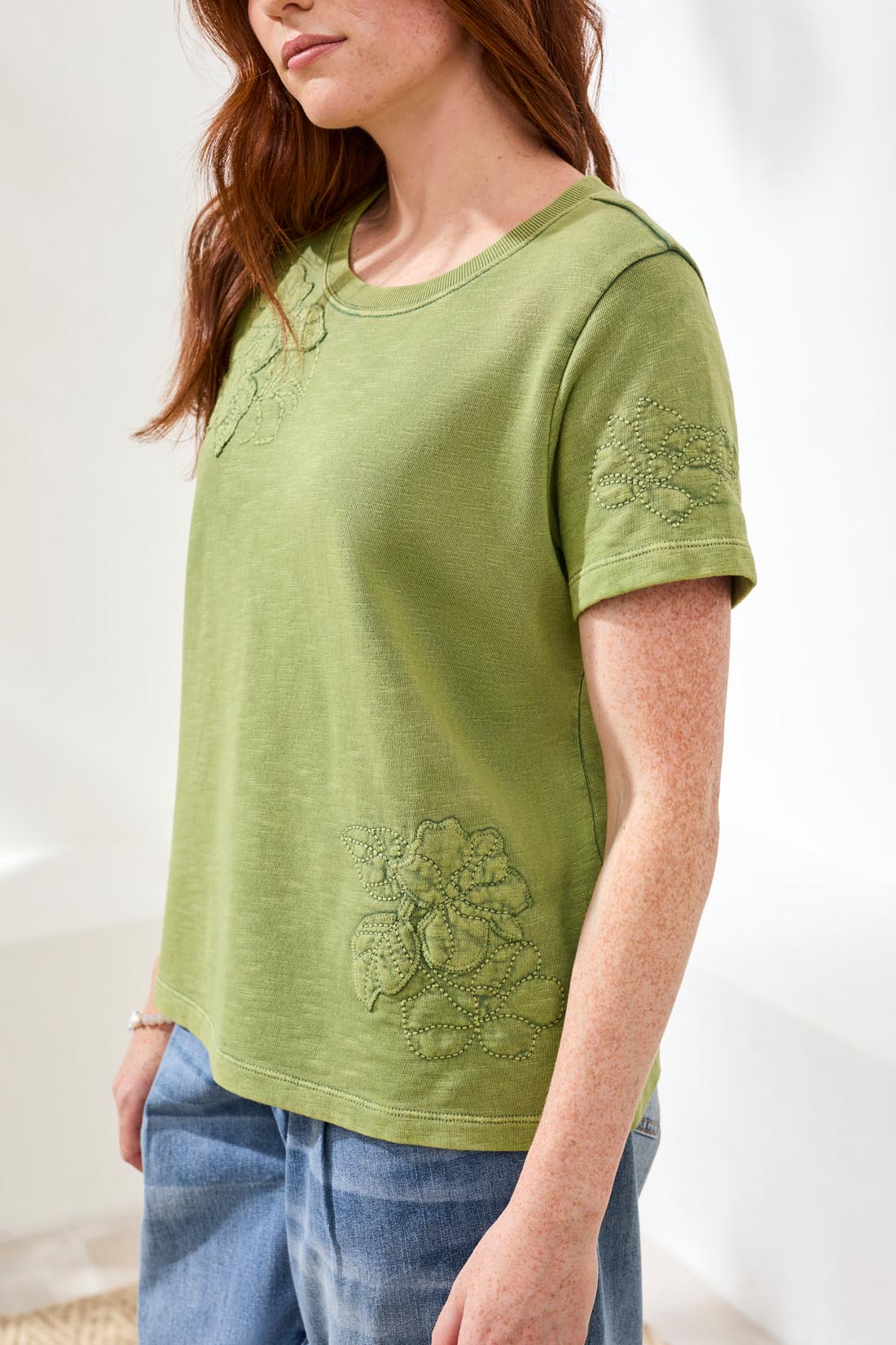 Tribal Short Sleeve Crew Neck Embroidered Appliqué T-Shirt - Juli's Wearable Art