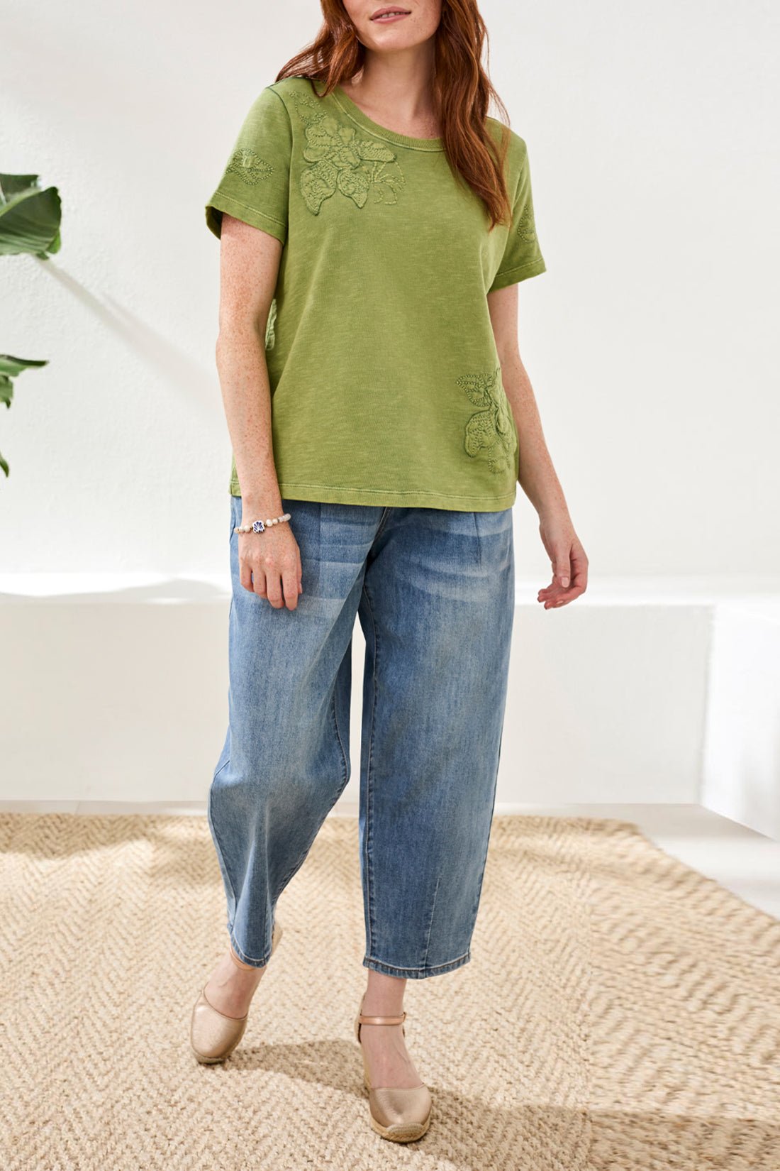 Tribal Short Sleeve Crew Neck Embroidered Appliqué T-Shirt - Juli's Wearable Art