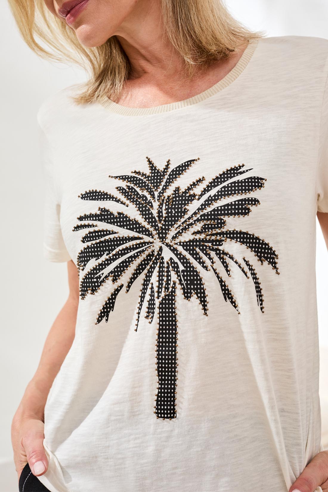 Tribal Short Sleeve Crew Neck Palm Tree Top | Canvas - Juli's Wearable Art