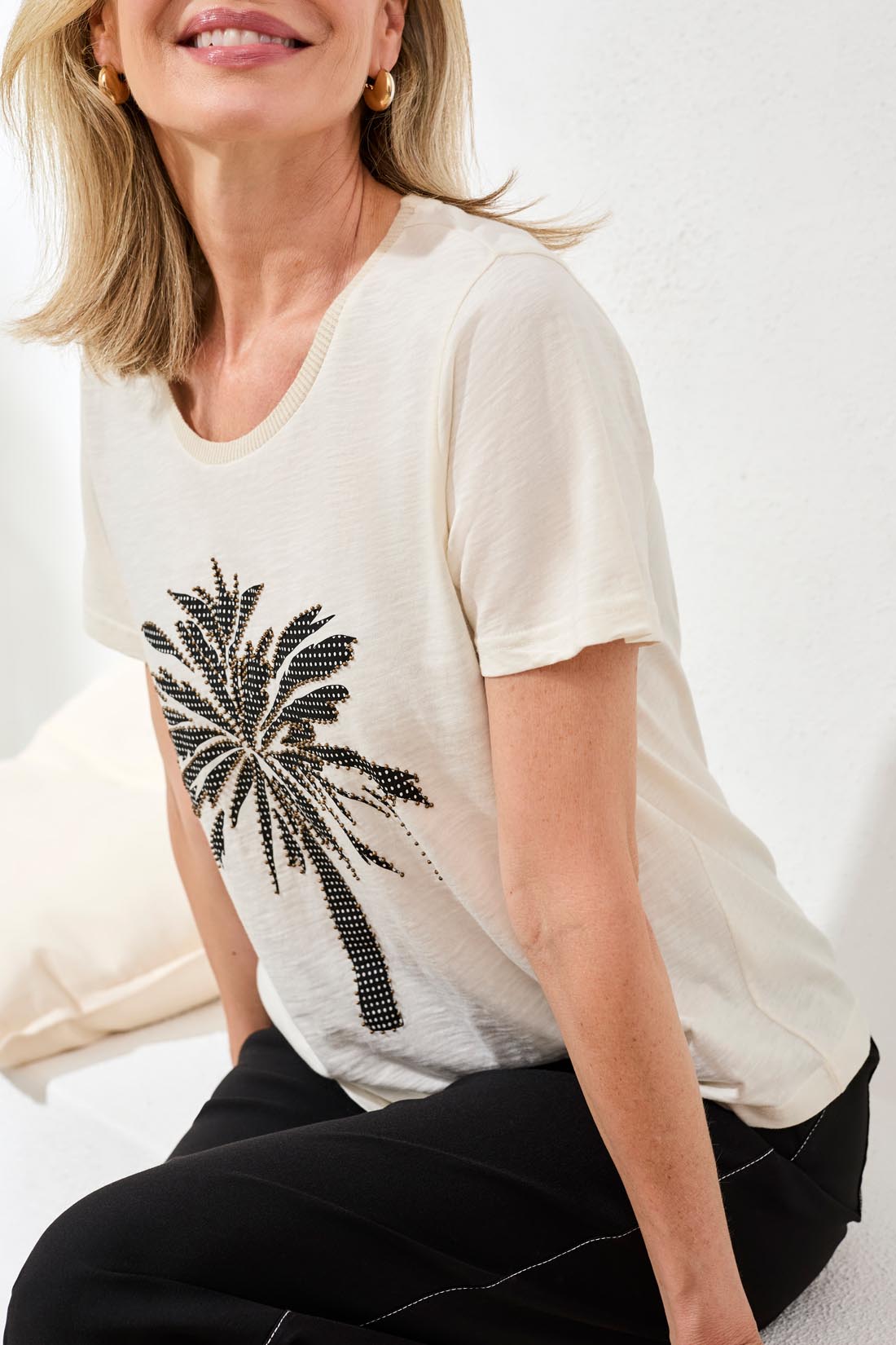 Tribal Short Sleeve Crew Neck Palm Tree Top | Canvas - Juli's Wearable Art