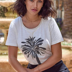 Tribal Short Sleeve Crew Neck Palm Tree Top | Canvas - Juli's Wearable Art