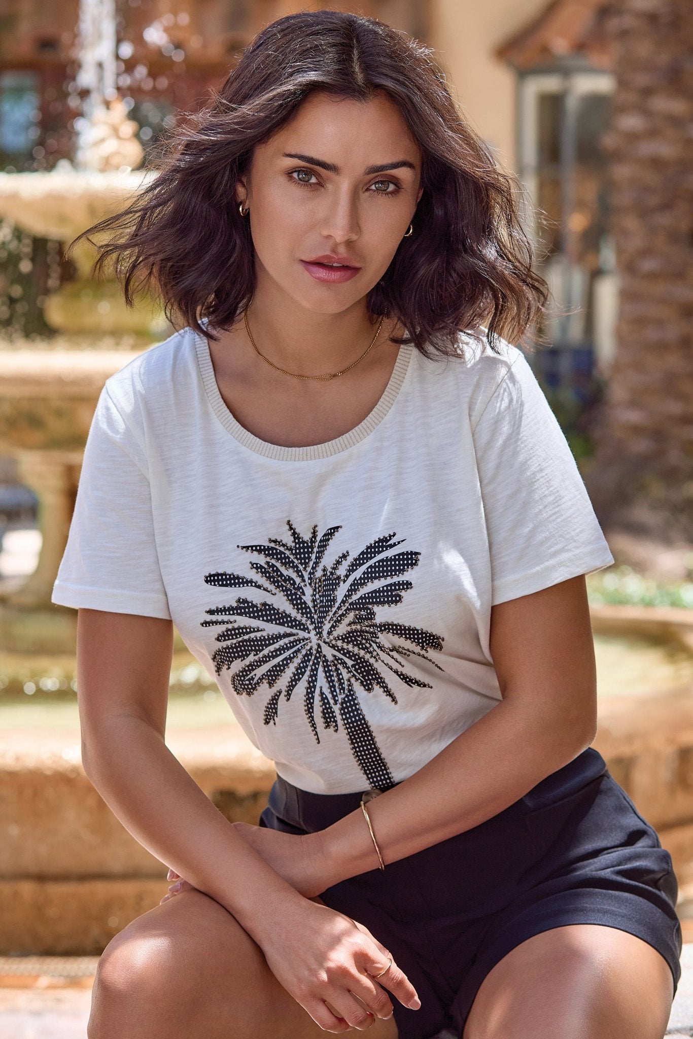 Tribal Short Sleeve Crew Neck Palm Tree Top | Canvas - Juli's Wearable Art
