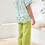 Tribal Short Sleeve Popover Embroidered Blouse | Light Aqua Sky - Juli's Wearable Art