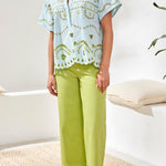 Tribal Short Sleeve Popover Embroidered Blouse | Light Aqua Sky - Juli's Wearable Art